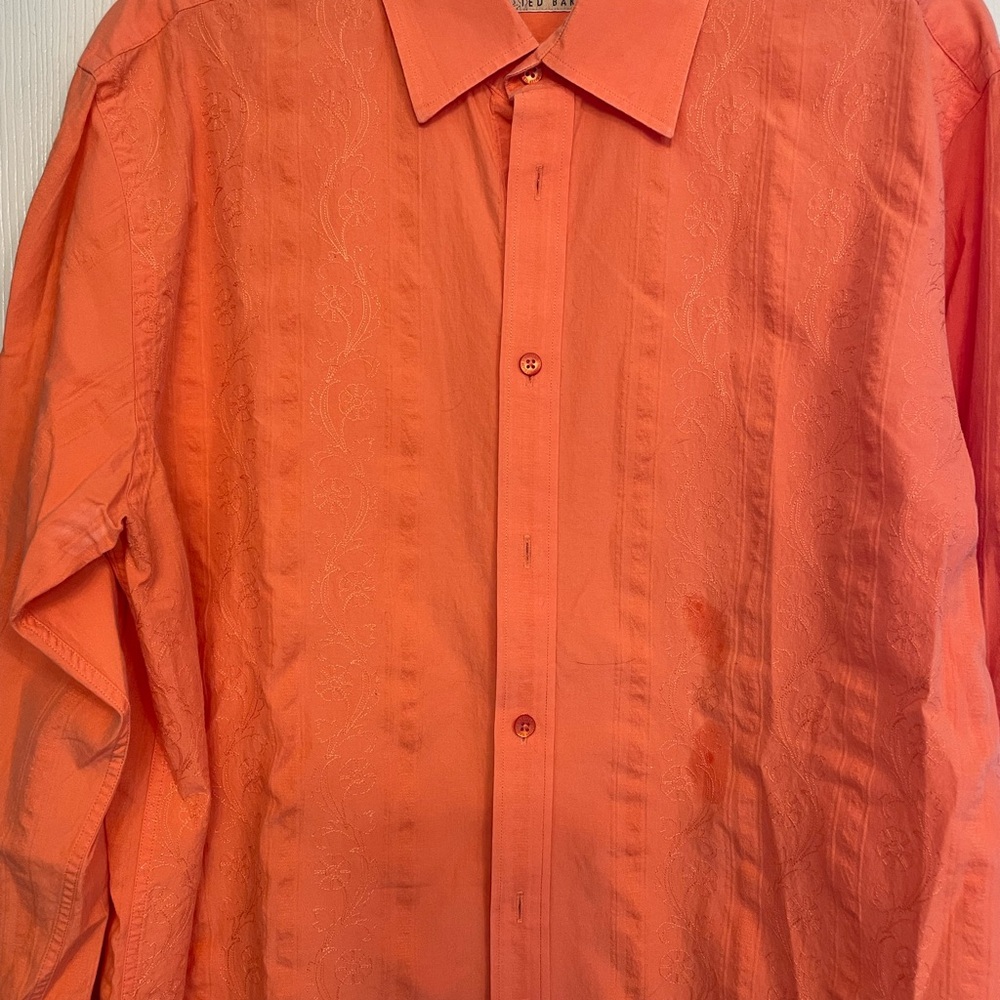 Ted Baker size 5 long-sleeved embroidered men’s shirt with French cuffs.